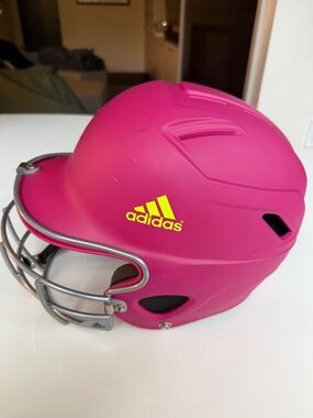 adidas Hot Pink Batting Helmet with Yellow Logo